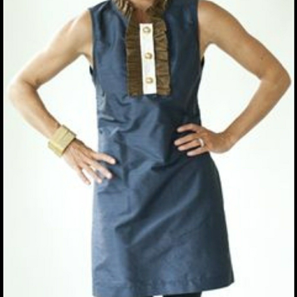 Devon‎ Baer blue/brown/cream w/ruffle party dress